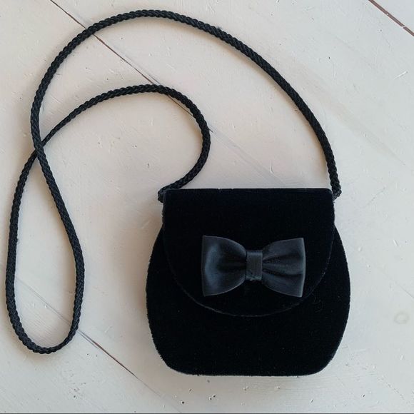 Vintage Handbags - Vintage 80s Elegant Black Velvet and Satin Shoulder Micro Bag